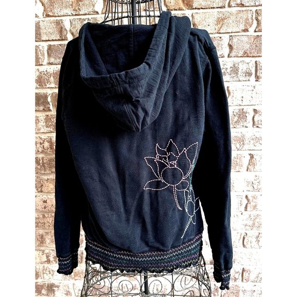 Vintage The North Face Women's Hooded Jacket Large Black Zip Embroidered… - Picture 1 of 12